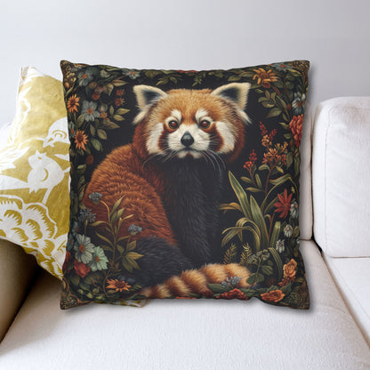 Red Panda Throw Pillowcase: William Morris Rustic Floral Accent Cushion