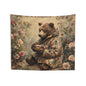 Bear Tea Time Tapestry Cozy Floral Wall Hanging