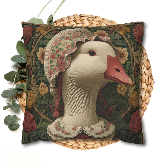 Victorian Goose Pillowcase: Botanical Tapestry, Cottagecore Farmhouse Decor