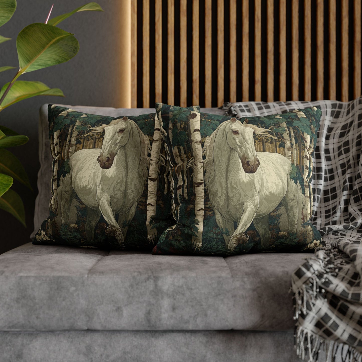 White Horse Forest Pillowcase, Decorative Square Throw Pillow Cover