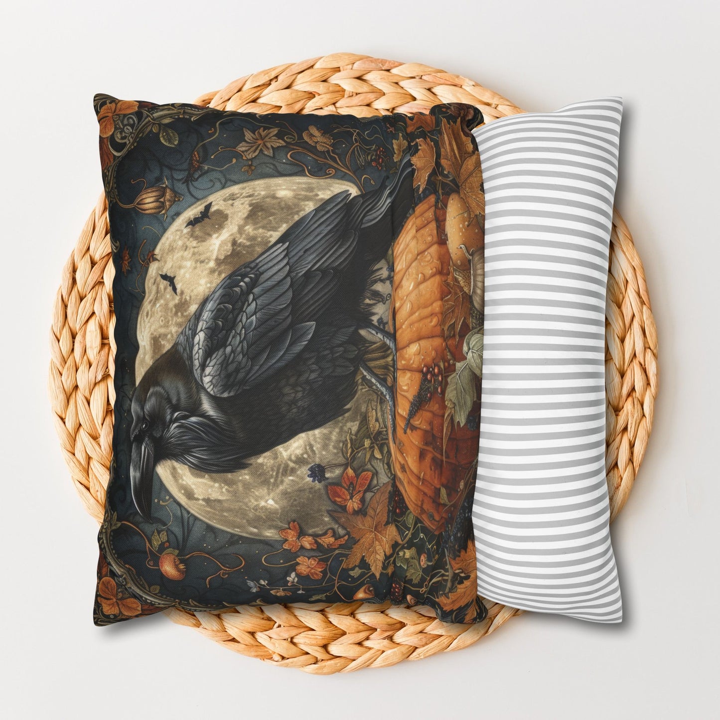 Art Deco Raven Witch Pumpkin Mystical Garden Decorative Pillowcase