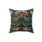William Morris Inspired Moth Pillow, Teal Botanical Art Nouveau Cushion, Vintage Floral Nature Square Pillow