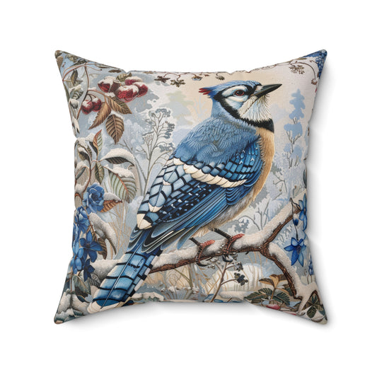 The Blue Jay Hellebores Garden Decorative Pillow, William Morris Inspired Vintage Home Decor, Spun Polyester Square Pillow