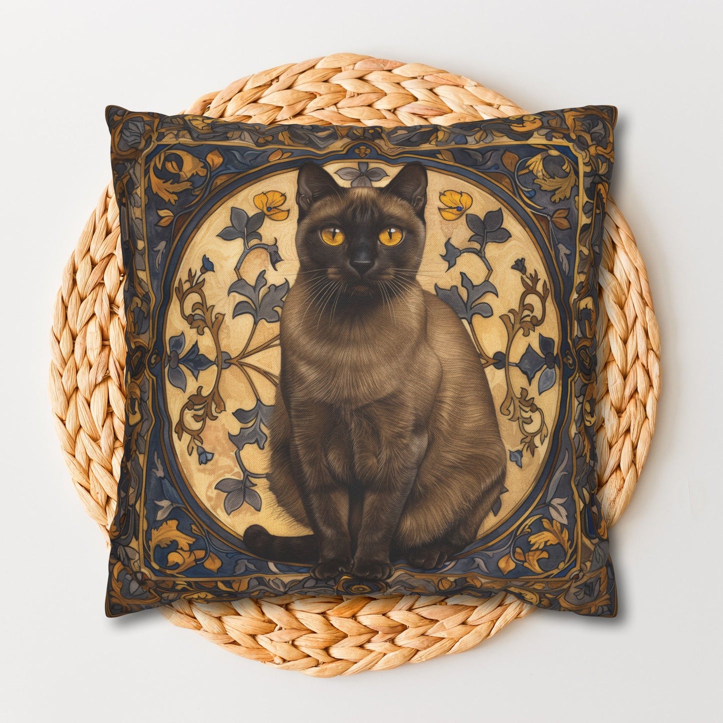 Art Deco Burmese Cat Decorative Pillowcase