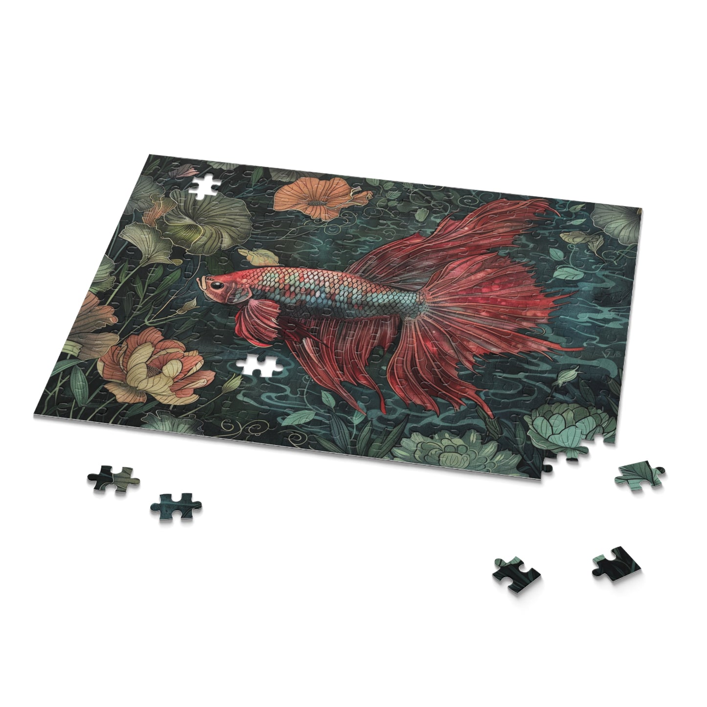The Siamese Fighting Fish, William Morris Art Inspired (120, 252, 500-Piece) Adult Jigsaw Puzzle, Gift Him Her