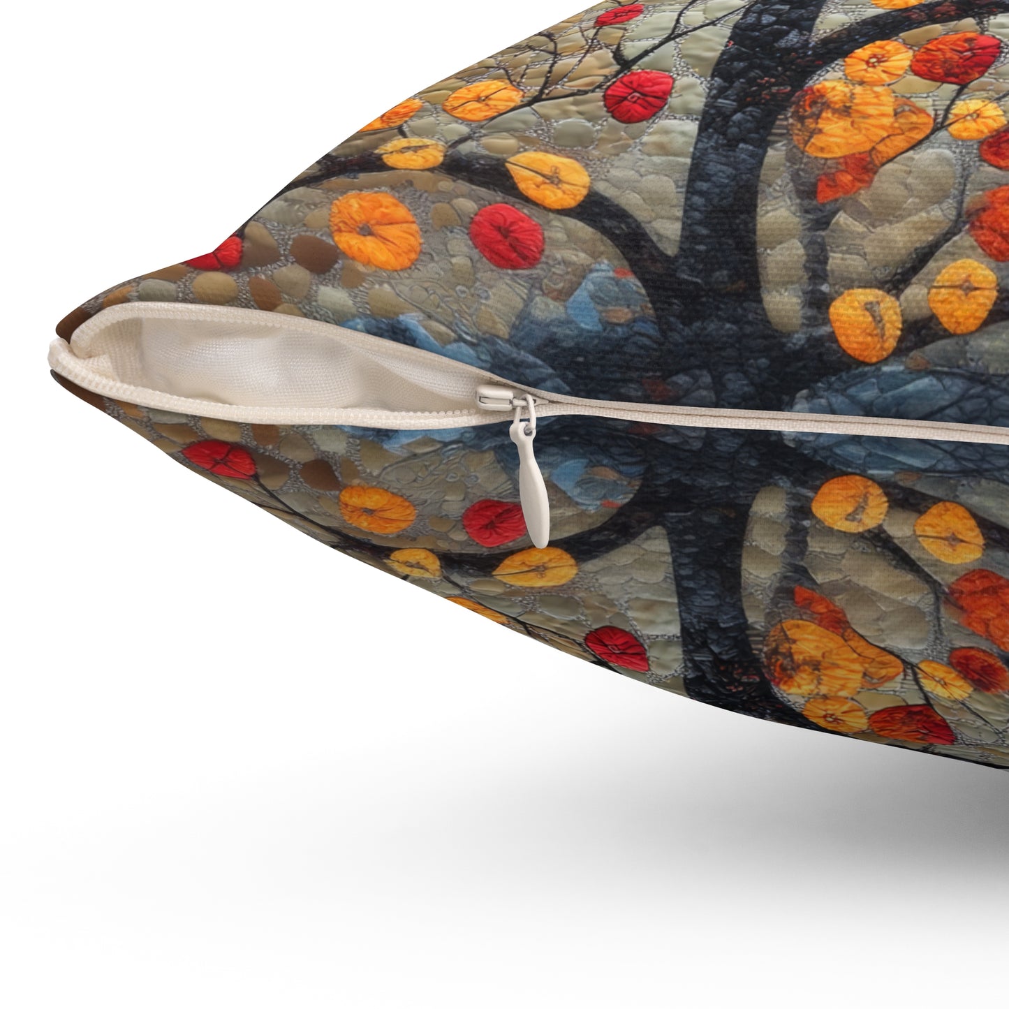 Crows With Autumn OakTree Decorative Pillow, Mosaic Art Style, Fall Pillow Home Decor