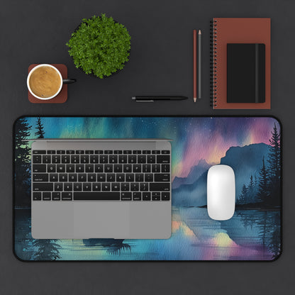 Aurora Moose Desk Mat, Northern Lights Mouse Pad, Night Sky Landscape Desk Pad, Nature Aesthetic Workspace Decor