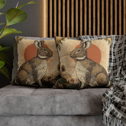 Retro Botanical Rabbit Pillowcase , Rustic Rabbit Sunburst Throw Pillow Cover