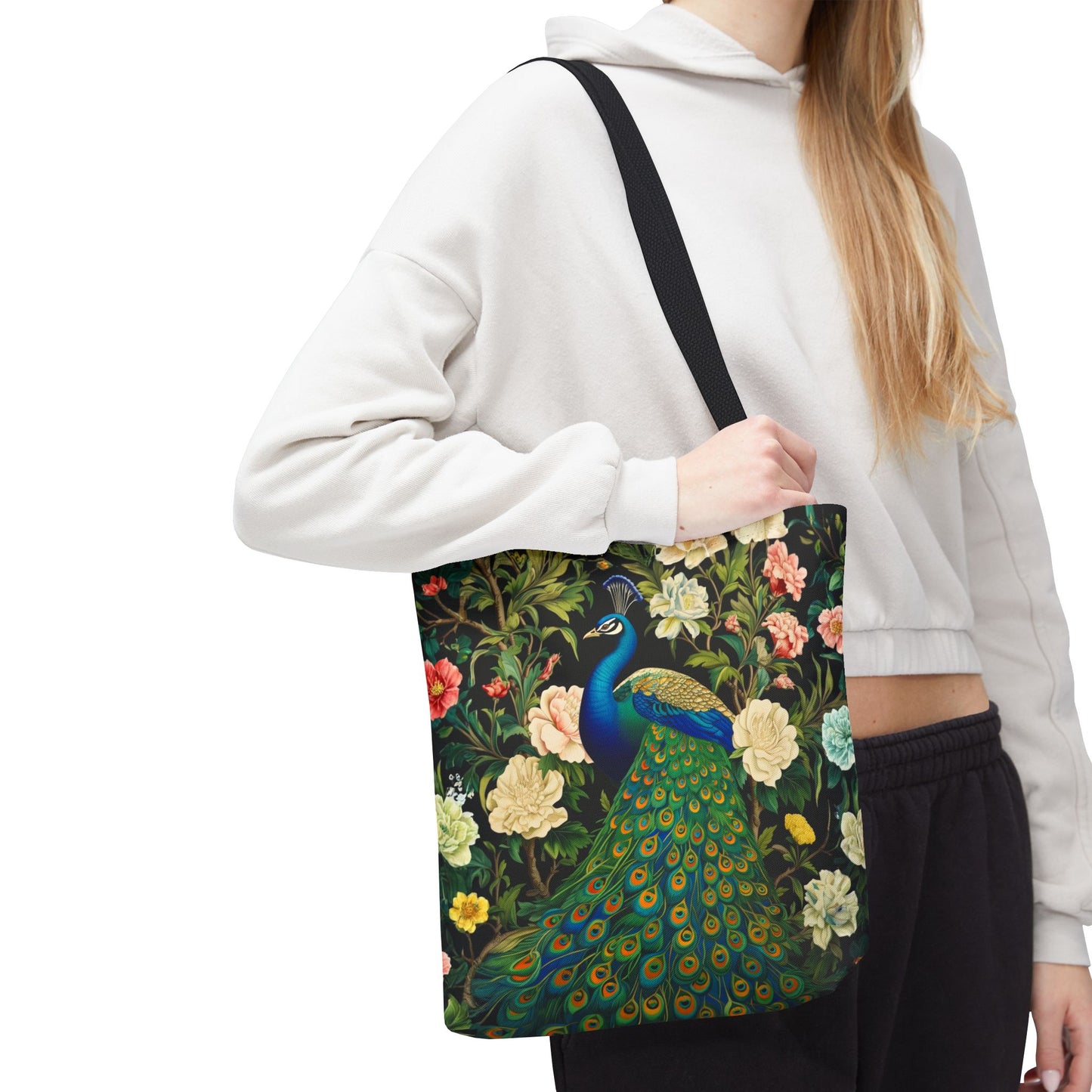 Peacock Garden Tote, Vintage Floral Bird Print, William Morris Inspired