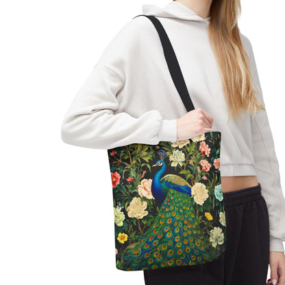 Peacock Garden Tote, Vintage Floral Bird Print, William Morris Inspired