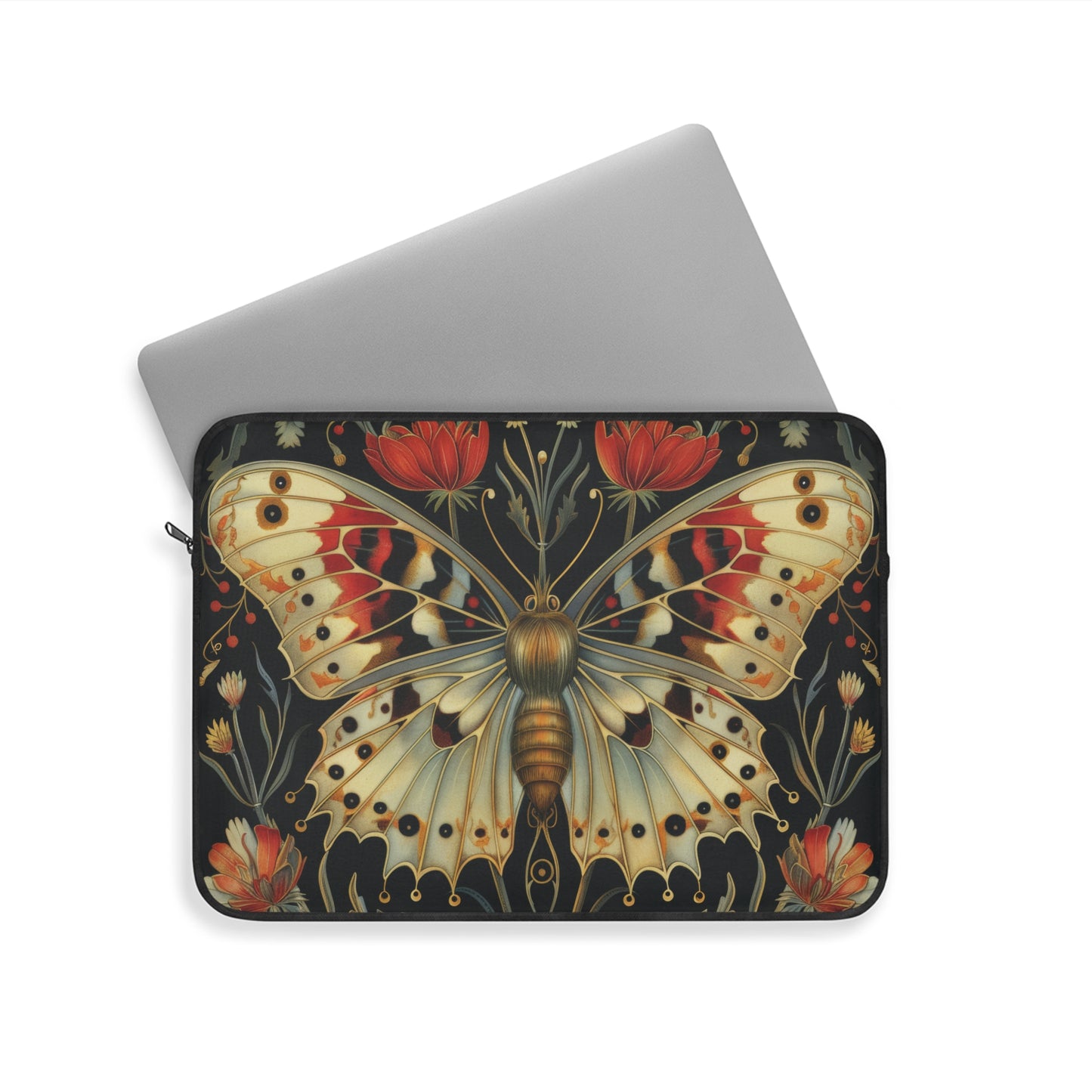 Golden Butterfly Laptop Sleeve, William Morris Inspired Botanical Art Case, Vintage Floral Insect Laptop Cover (12”, 13”, 15”)