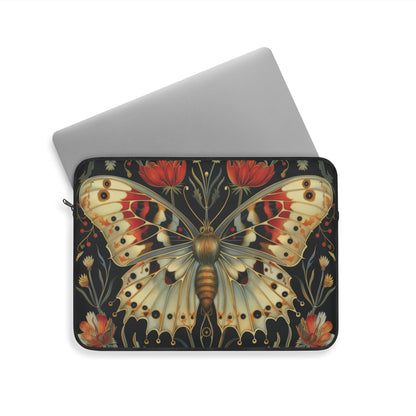 Golden Butterfly Laptop Sleeve, William Morris Inspired Botanical Art Case, Vintage Floral Insect Laptop Cover (12”, 13”, 15”)