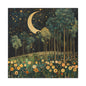 Moonlit Meadow Dreamscape | Matte Canvas Wall Art, Stretched, 1.25" | Starry Night Forest & Flowers Print