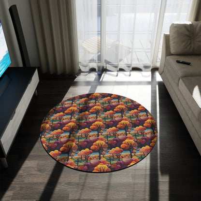 Fall Autumn Embroidery Seamless Pattern Round Area Rug,  Housewarming Gift