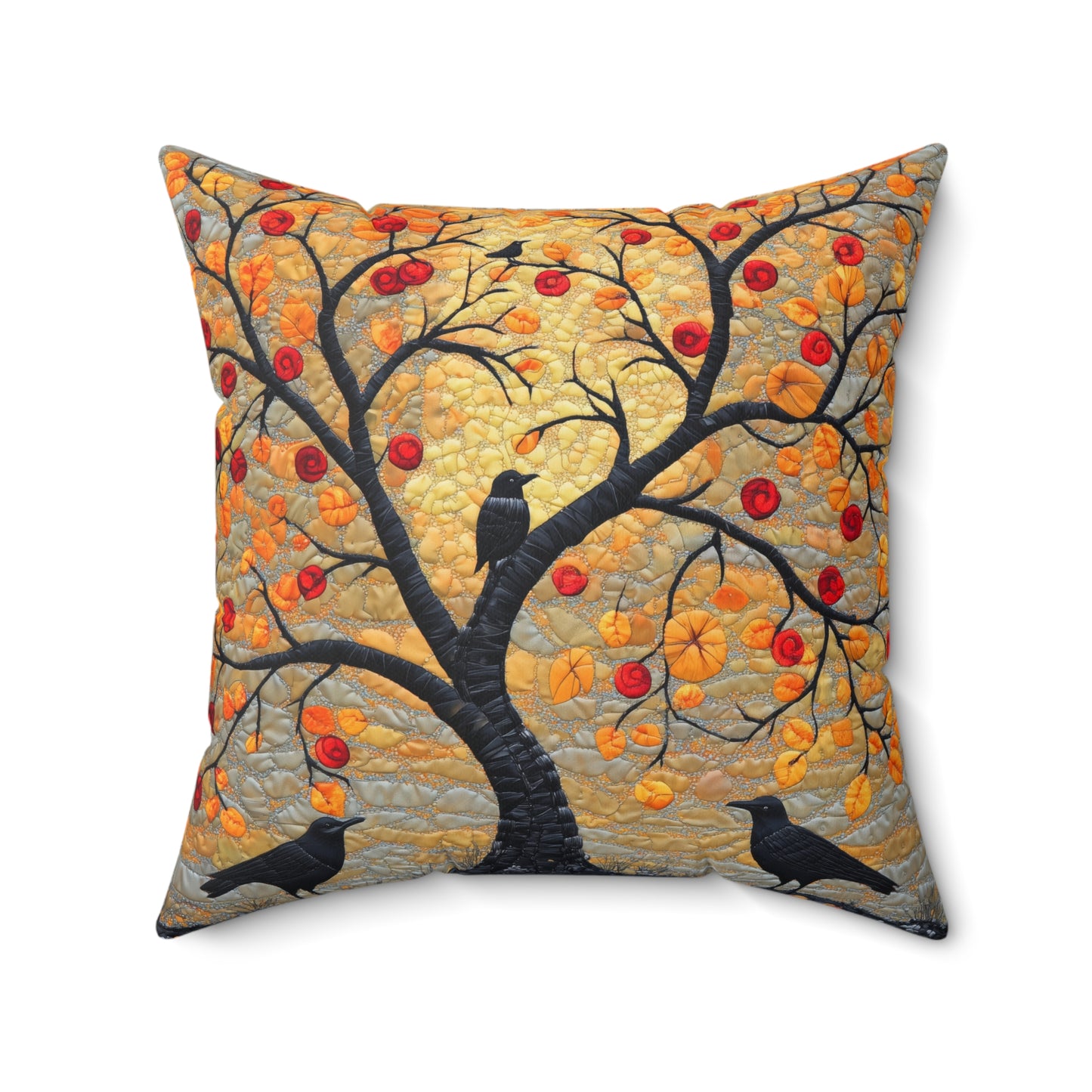 Autumn Crow Tree Throw Pillow, Fall Decorative Square Pillow