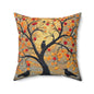 Autumn Crow Tree Throw Pillow, Fall Decorative Square Pillow