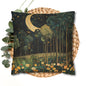 Moonlit Forest Decorative Pillowcase, Gustav Klimt Inspired Night Sky Botanical Cushion