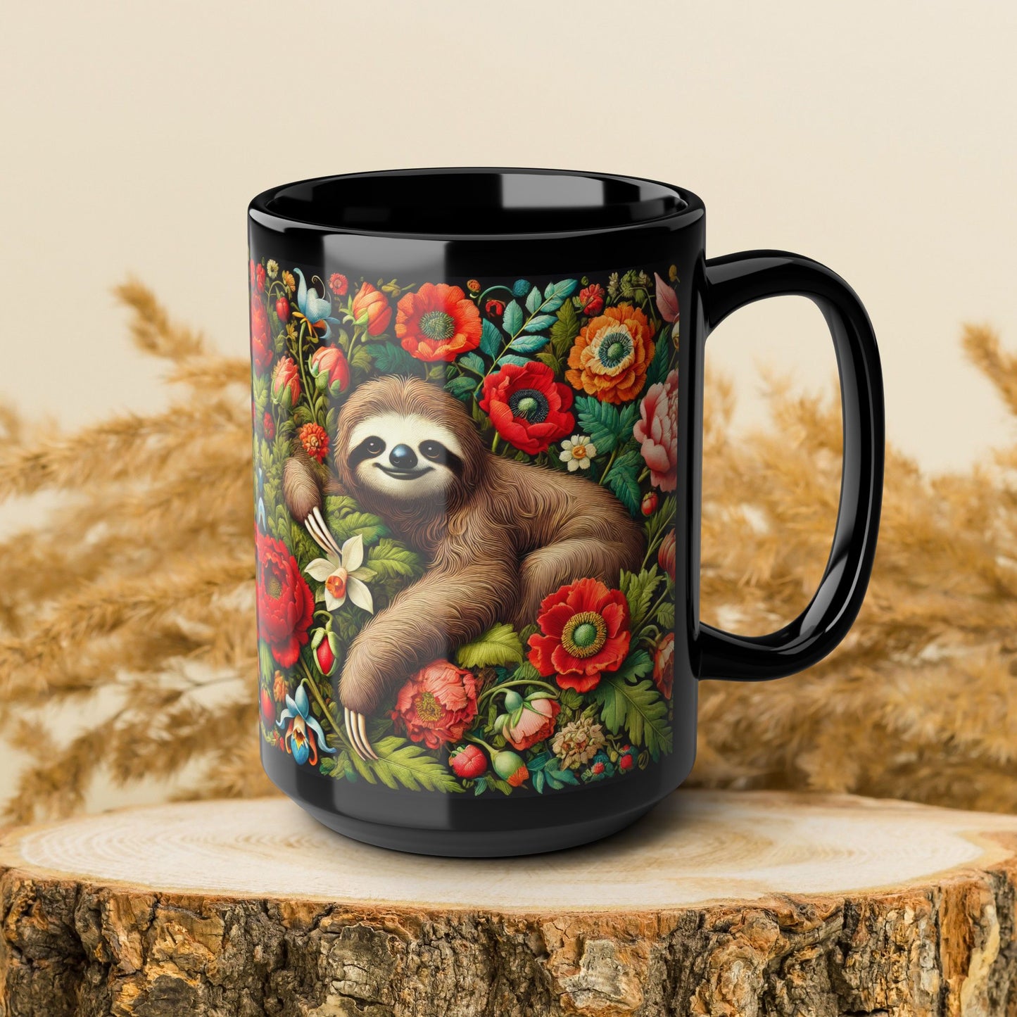 Whimsical Sloth Floral Mug, Cute Coffee Cup for Nature Lovers, Animal Lover Gift, Eco-Friendly Drinkware, Housewarming Present