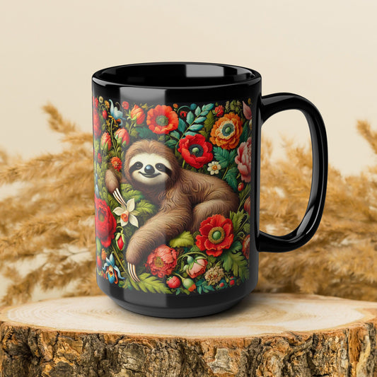 Whimsical Sloth Floral Mug, Cute Coffee Cup for Nature Lovers, Animal Lover Gift, Eco-Friendly Drinkware, Housewarming Present