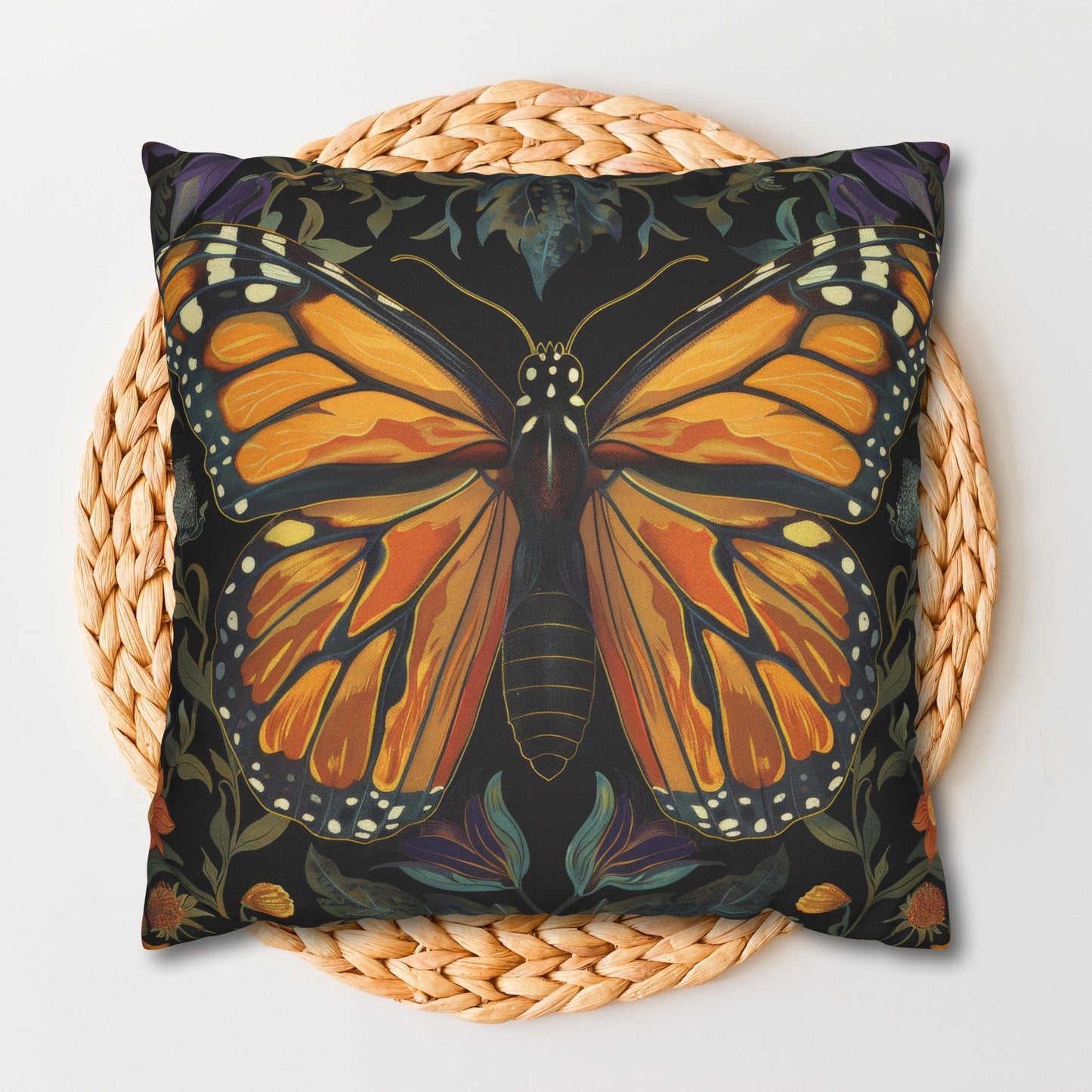 William Morris Inspired Monarch Butterfly Pillowcase, Decorative Monarch Butterfly