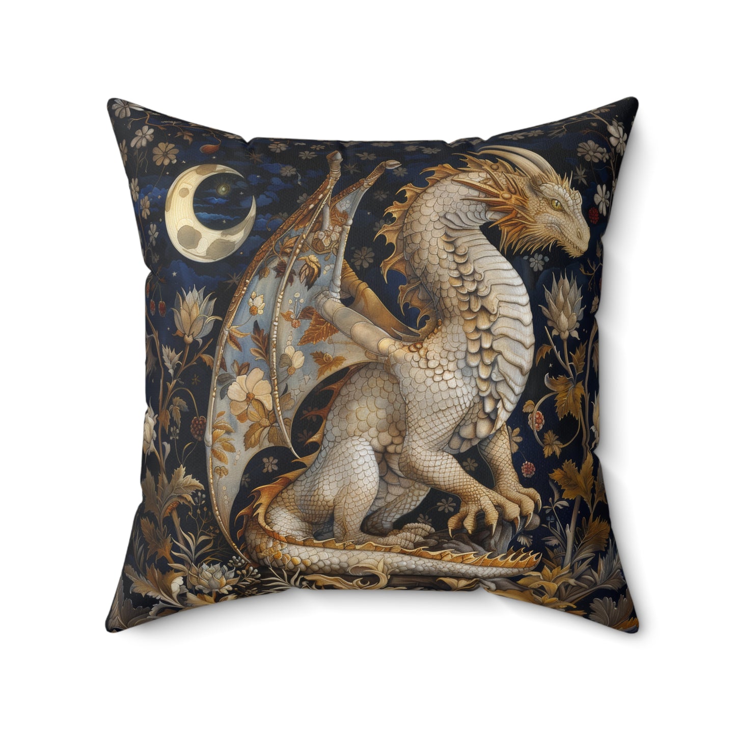 Victorian Dragon Pillow: Whimsical Crescent Moon and Stars Home Decor