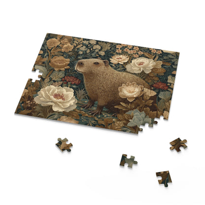 Vintage Capybara Floral Puzzle, Botanical Woodland Jigsaw for Relaxing Mindful Play