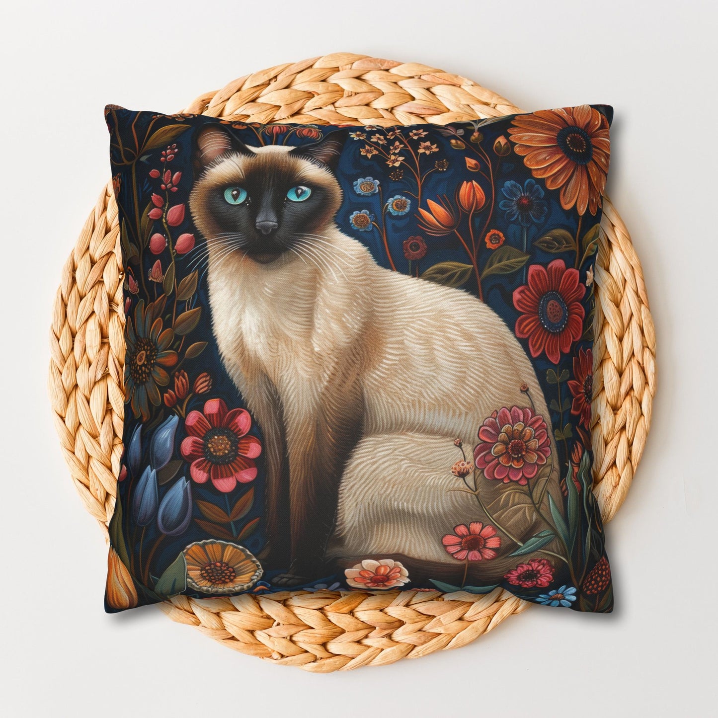 William Morris Inspired Siamese Cat Flower Garden Pillowcase