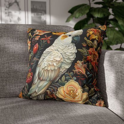 Art Deco Yellow-crested Cockatoo Fall Flowers Square Pillowcase