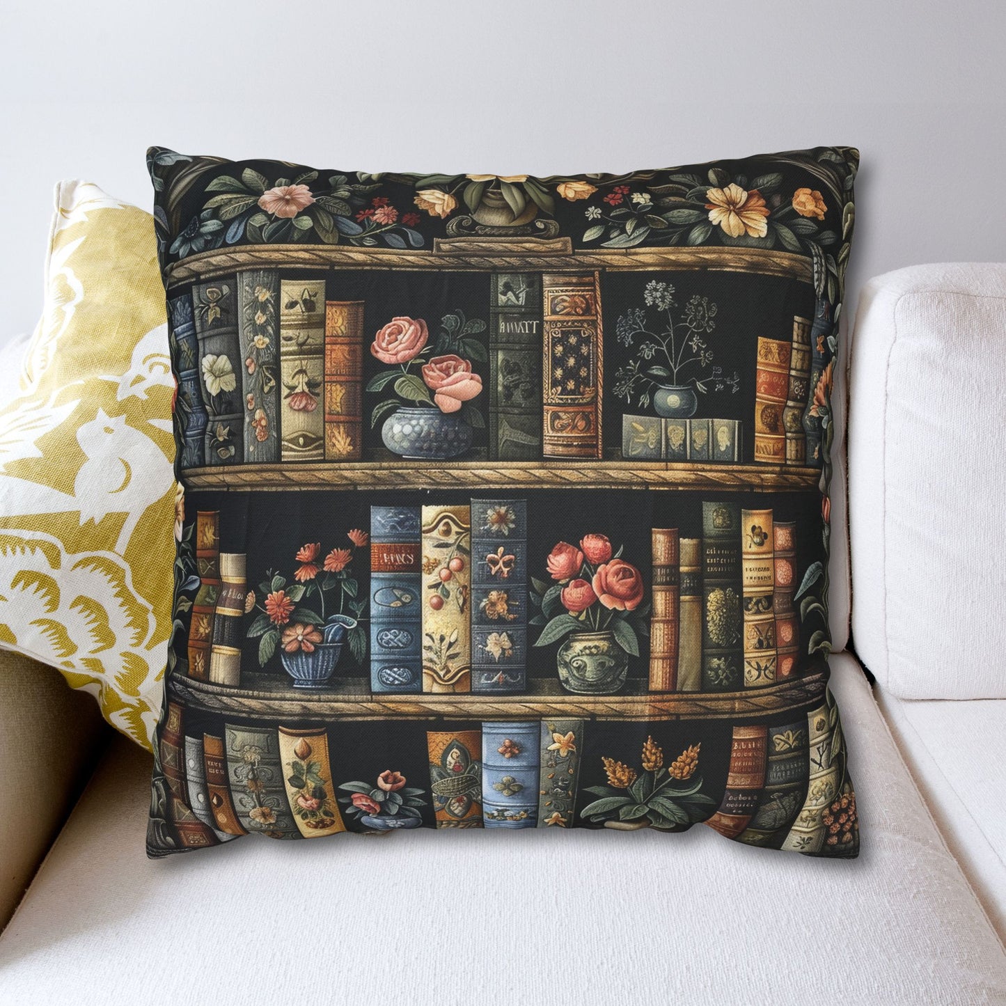 Whimsical Bookshelf Botanicals William Morris Style Pillowcase