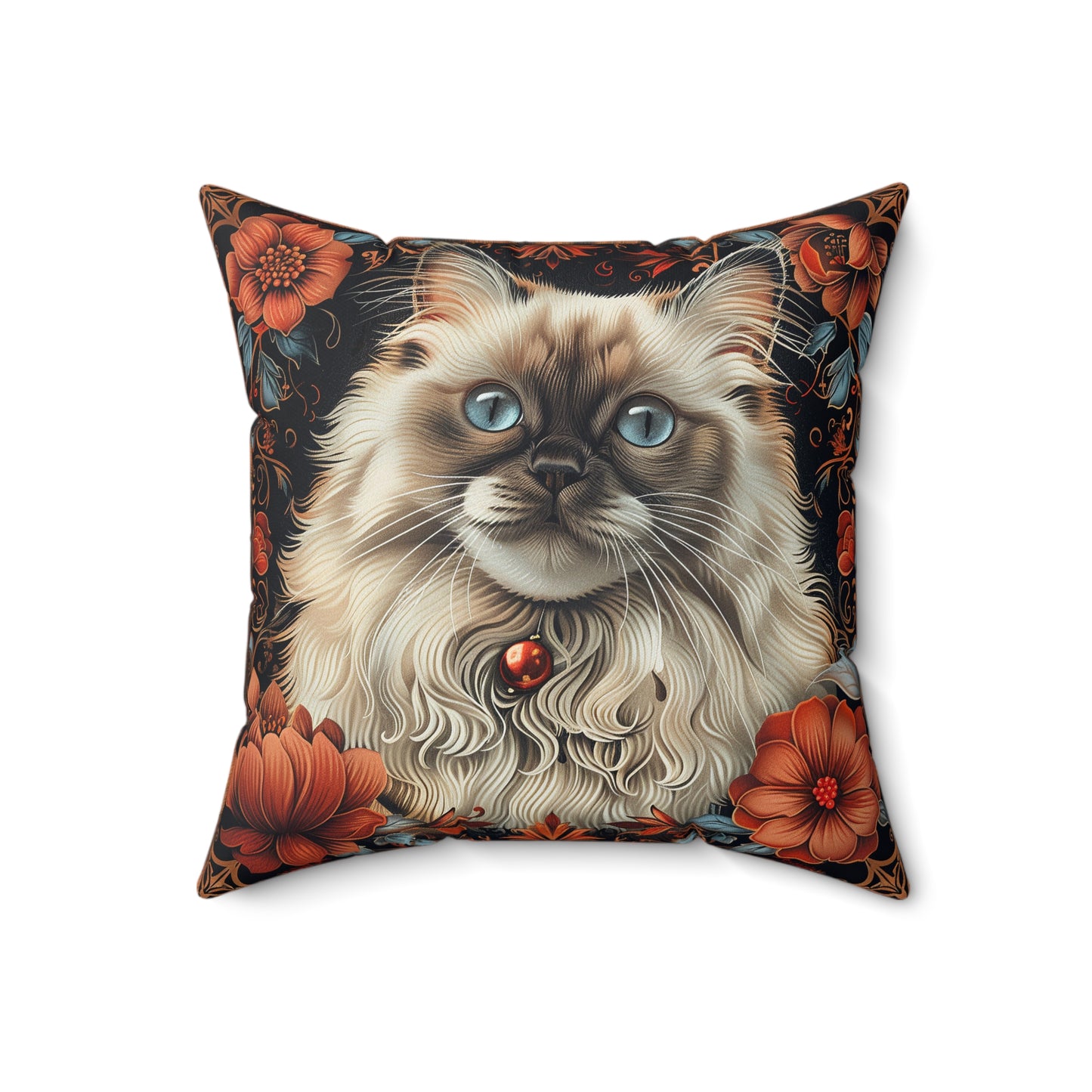 William Morris Inspired Ragdoll Catt Pillow, Decorative Cat Cushion, Spun Polyester Square Pillow, Gift for Cat lovers