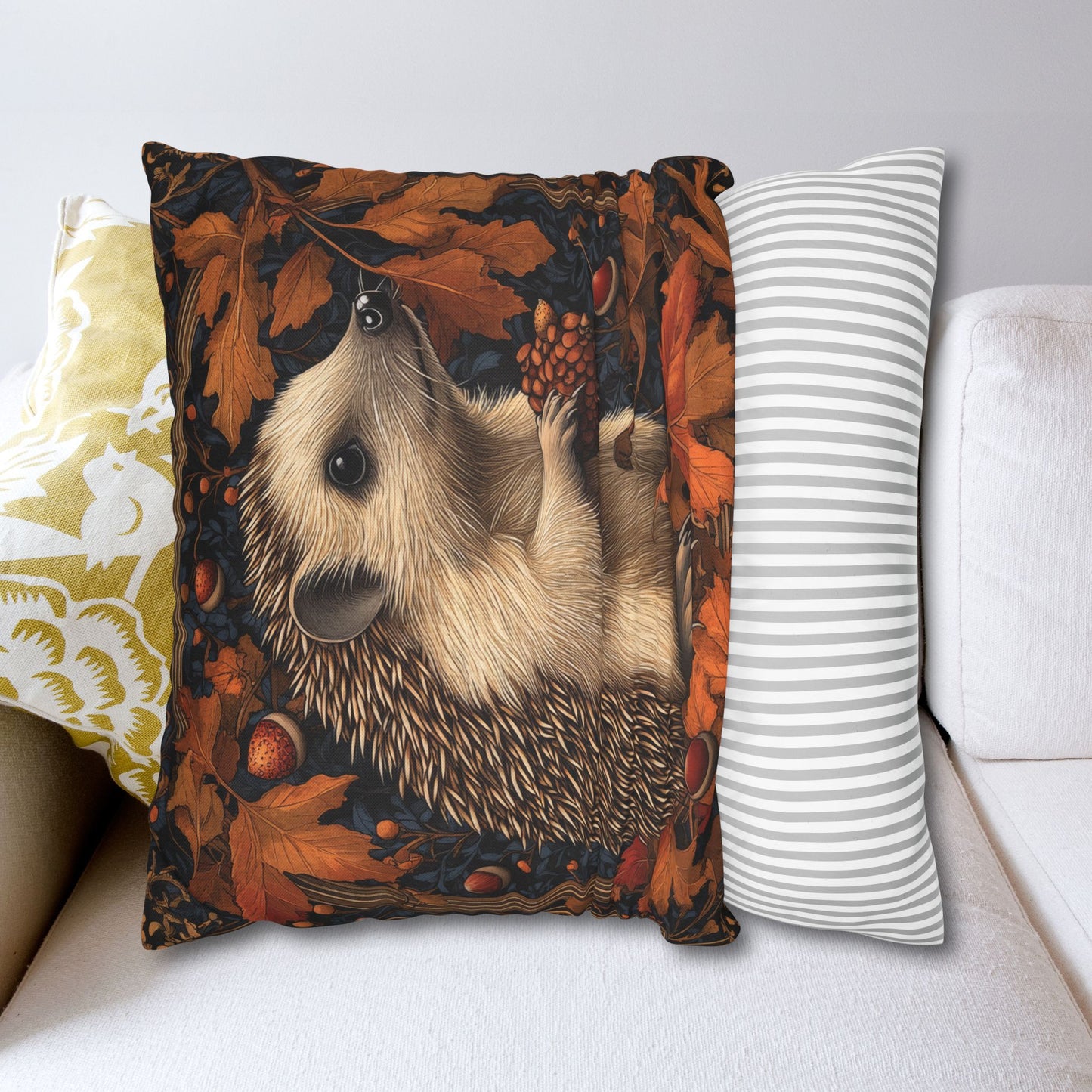 Hedgehog Acorns And Fallen Leaves Pillowcase