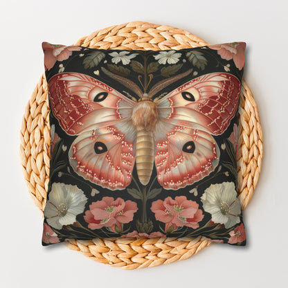 William Morris Inspired Woodland Pink Primrose Moth Decorative Pillowcase