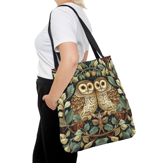 Botanical Barn Owls Tote Bag, William Morris Inspired, Cottage-core Tote Bag, Eco-Friendly Carryall