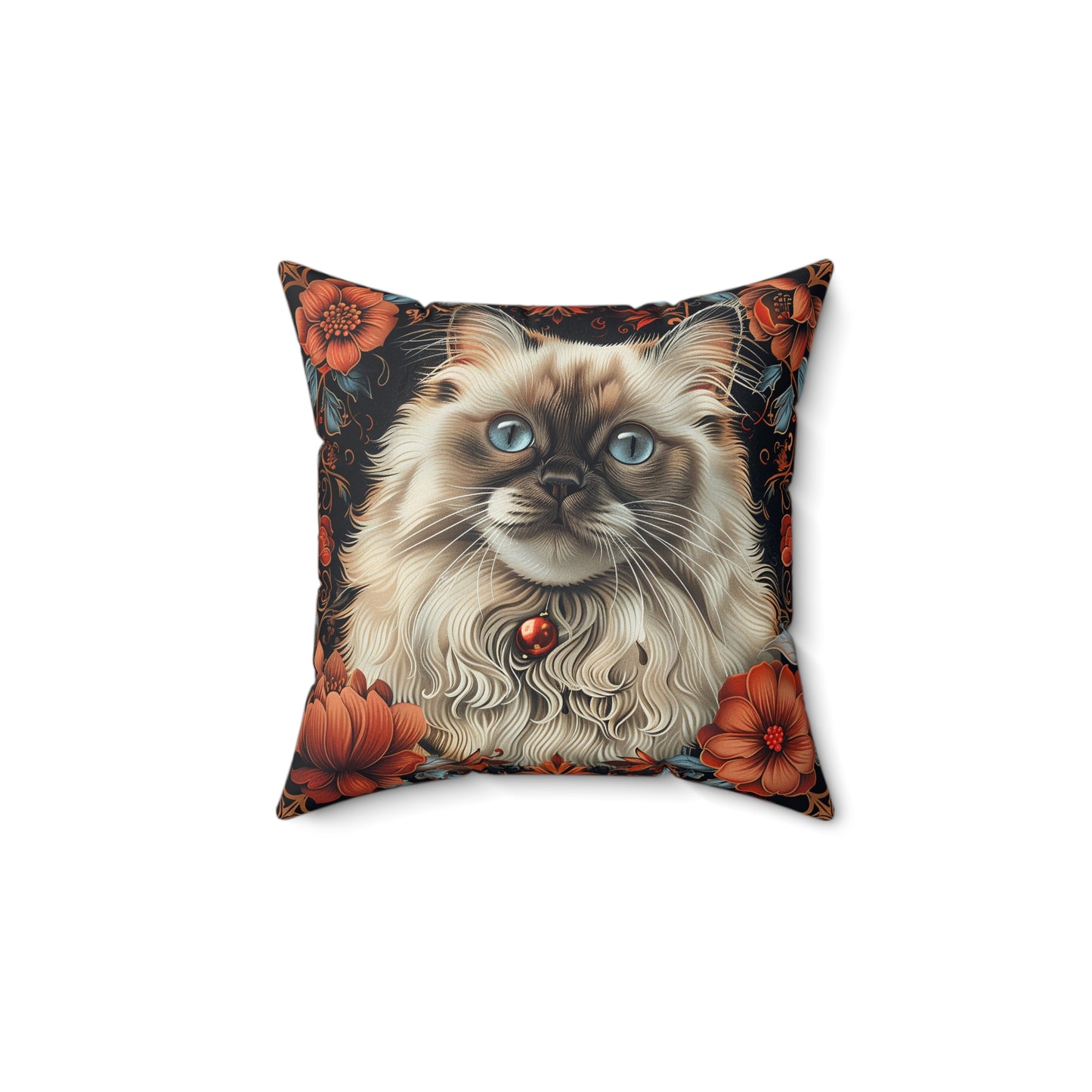 William Morris Inspired Ragdoll Catt Pillow, Decorative Cat Cushion, Spun Polyester Square Pillow, Gift for Cat lovers