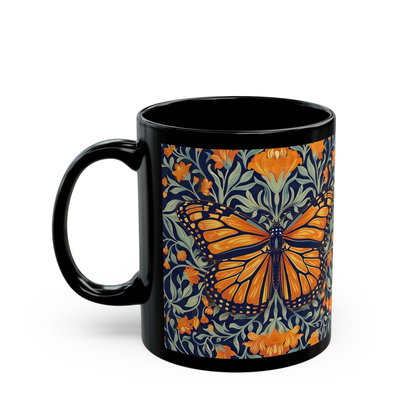 William Morris Inspired Monarch Butterfly Coffee Mug 11oz, 15 oz