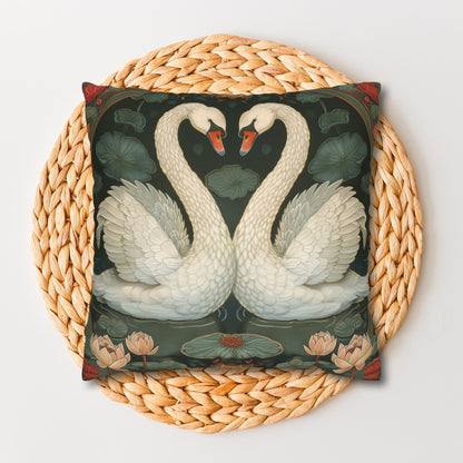 Art Nouveau White Swans Lotus Flowers Pillowcase