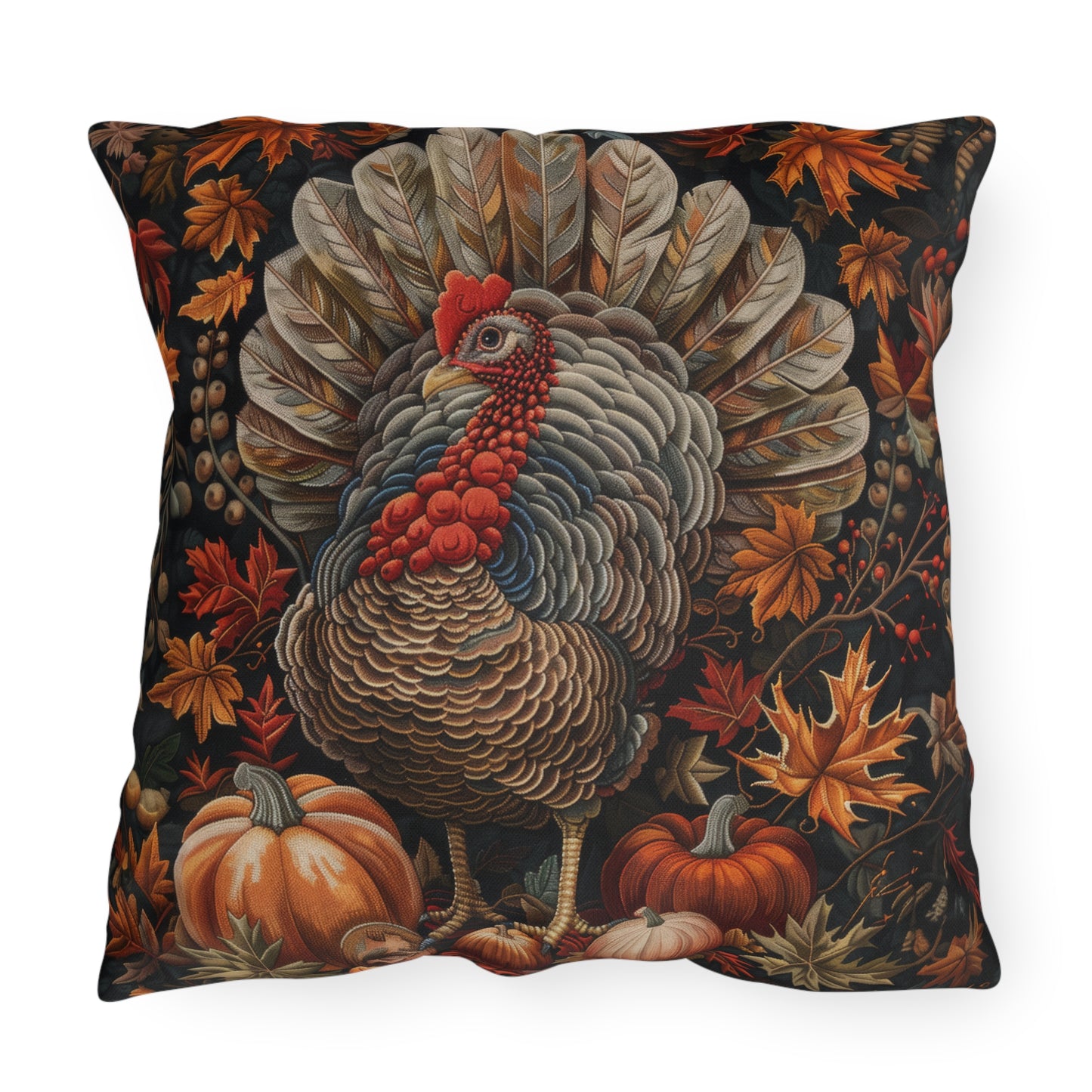 Thanksgiving Turkey Outdoor Pillow, Fall Harvest Throw Pillow, Autumn Pumpkin Cushion, Rustic Seasonal Decor, Farmhouse Accent Pillow