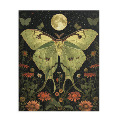 William Morris Inspired Magical Green Luna Moth Night Moon Puzzle Box (120, 252, 500-Piece) Family Jigsaw Puzzle, Puzzle Box Gift