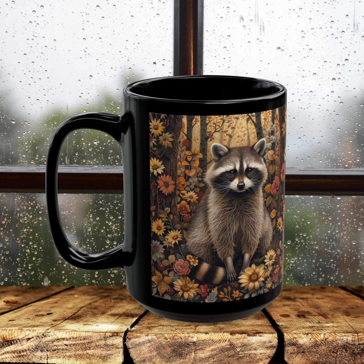 Botanical Raccoon Coffee Mug: Woodland Fall Ceramic Drinkware