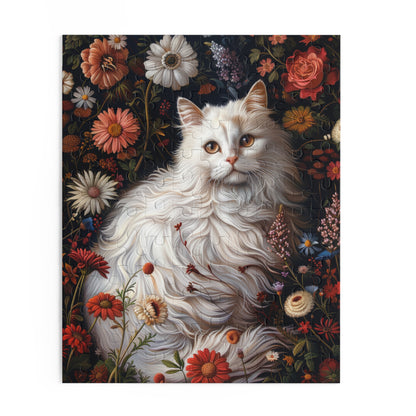 William Morris Inspired Botanical White Persian Cat Jigsaw Puzzle Box (120, 252, 500-Piece)