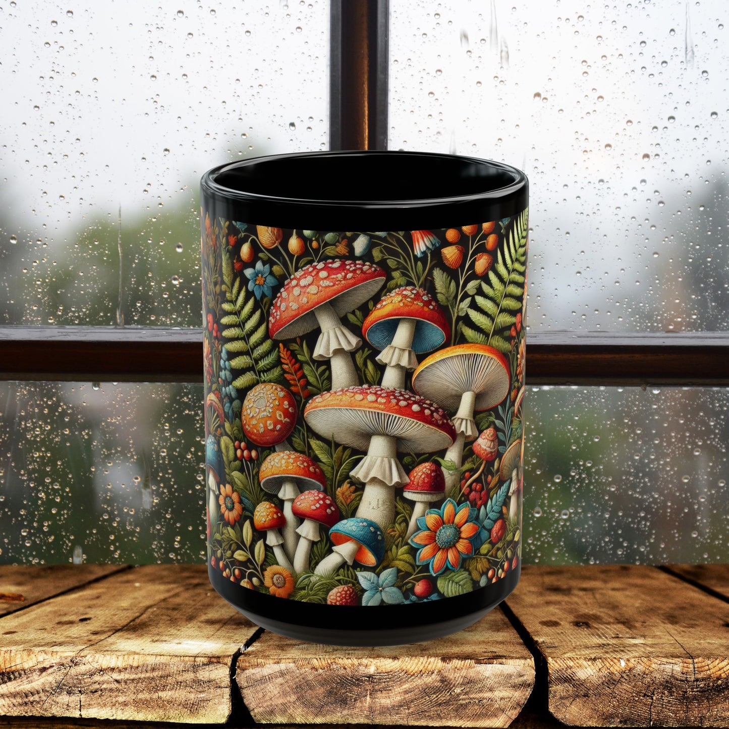 Mushroom Mug: Faux Embroidered Botanical Coffee Cup, Nature Lover Gift