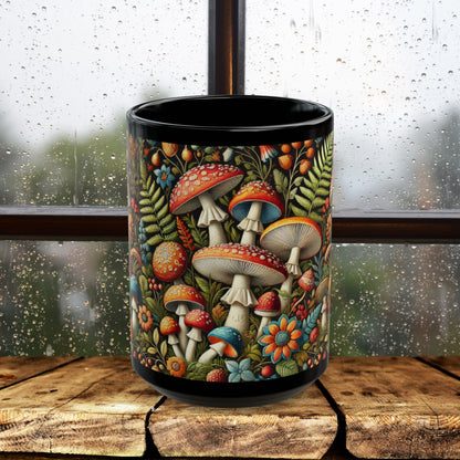 Mushroom Mug: Faux Embroidered Botanical Coffee Cup, Nature Lover Gift