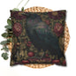 Gothic Raven & Peony Candle Pillowcase, Dark Academia Bird Cushion with Fruit and Floral Design, Halloween Home Decor