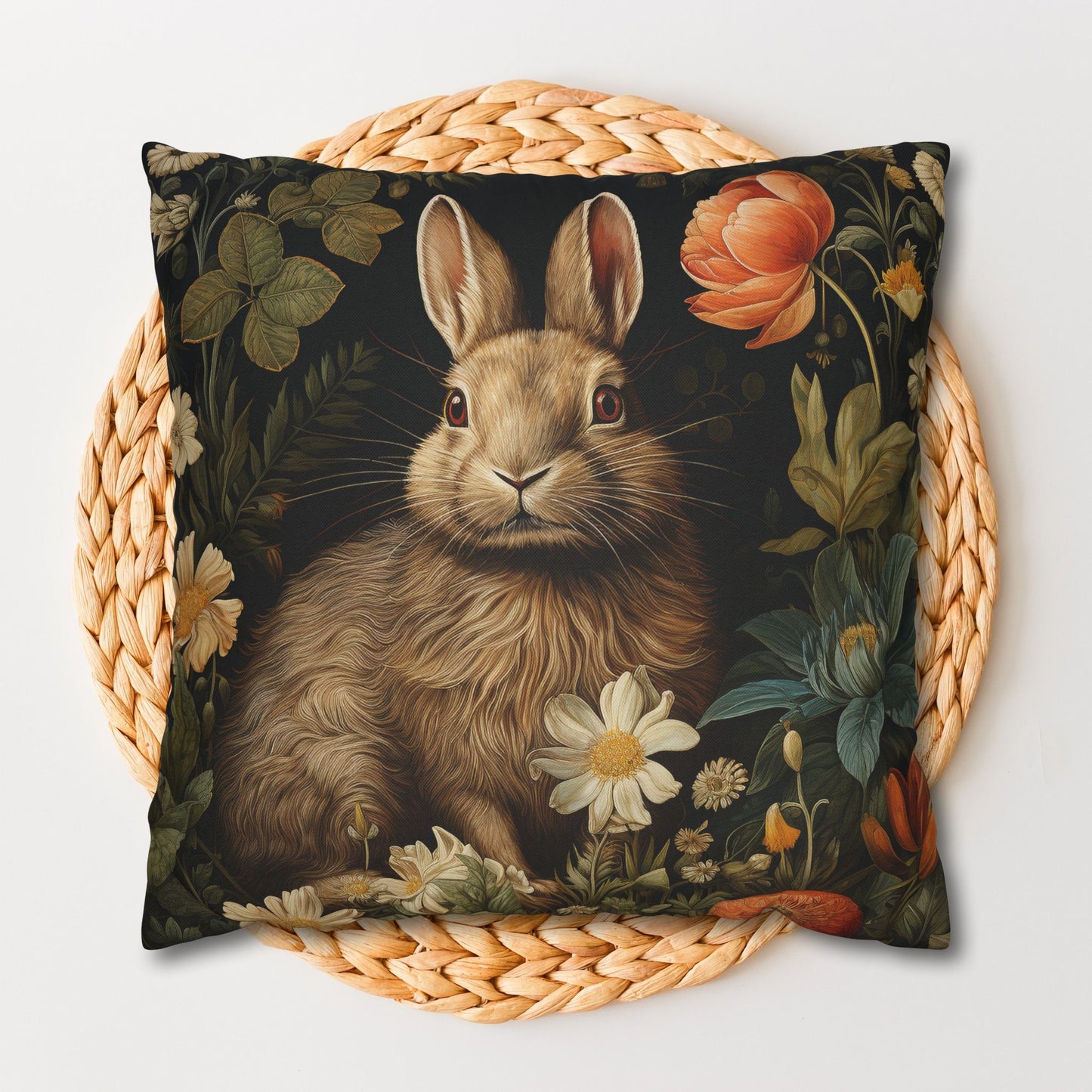 William Morris Inspired Floral Bunny Rabbit Pillowcase