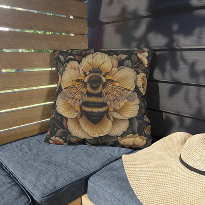 Bee Outdoor Pillow, Bumblebee Throw Pillow, Floral Garden Cushion, Pollinator Decor, Botanical Accent Pillow, Nature Lover Gift, Bee Lover Pillow