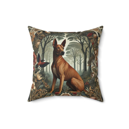Brown Thai Ridgeback Dog Ornate Botanical Themed Forest William Morris Inspired Decorative Pillow