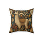 Golden Alpaca Floral Pillow, William Morris Style Botanical Animal Cushion Home Décor