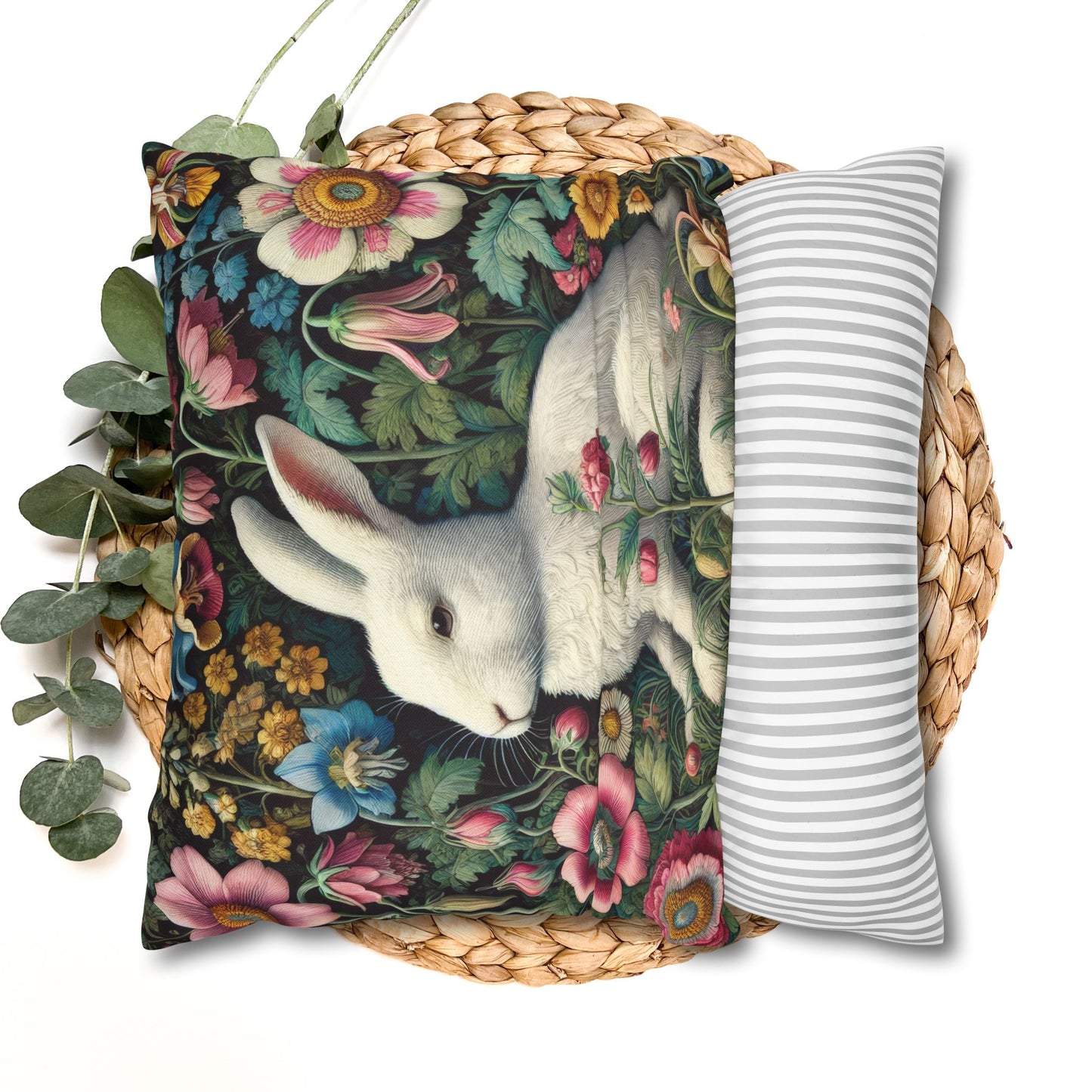 Floral Rabbit Throw Pillow:case Whimsical Spring Home Decor