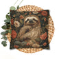 Botanical Sloth Pillowcase, Cozy Woodland Animal Cushion, William Morris Inspired Floral Throw Pillowcase