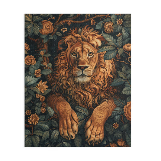 William Morris Inspired Forest Lion Jigsaw Puzzle Box | Cottage-core Art Nouveau Puzzle Box (120, 252, 500-Piece)